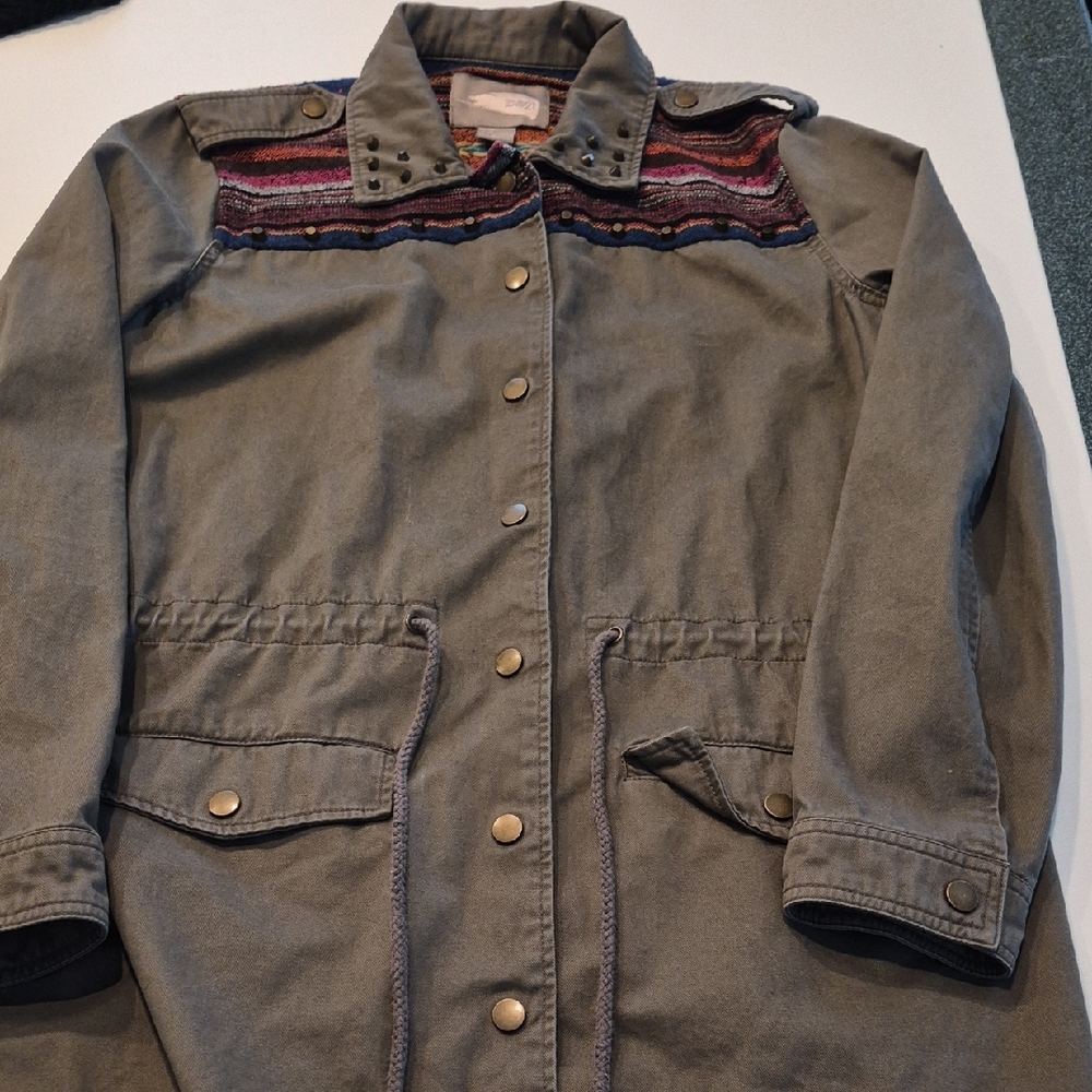 Love 21 Olive Sz M Utility Jacket with Striped  And Studded Accents